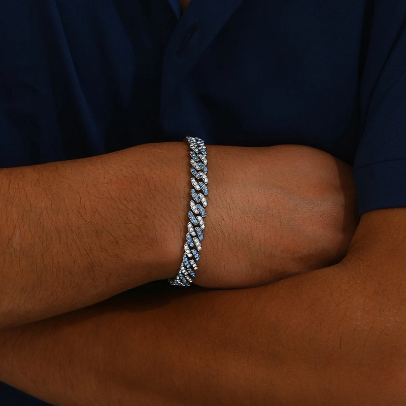 Hip Hop Cuban Bracelet For Men Full Shiny Crystal Stone Wide Double Color Brcelet Rock Style Fashion Statement Jewelry