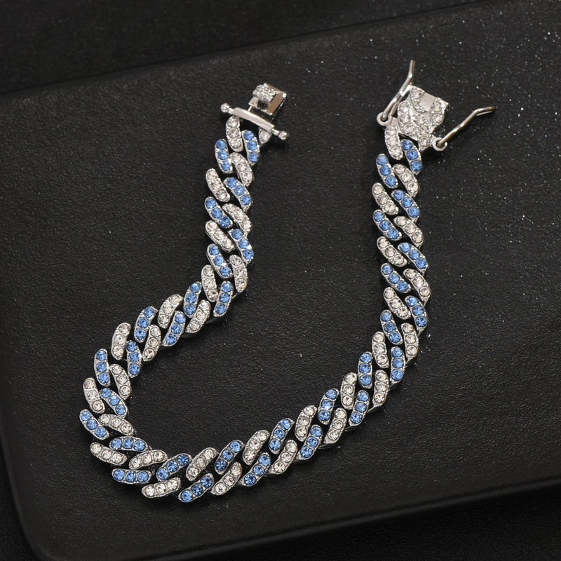 Hip Hop Cuban Bracelet For Men Full Shiny Crystal Stone Wide Double Color Brcelet Rock Style Fashion Statement Jewelry