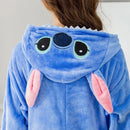 Stitch Anime Cosplay Costumes Women Men Cartoon Jumpsuit Adults Cute Flannel Hooded Pajamas Onesie For Halloween Christmas Party