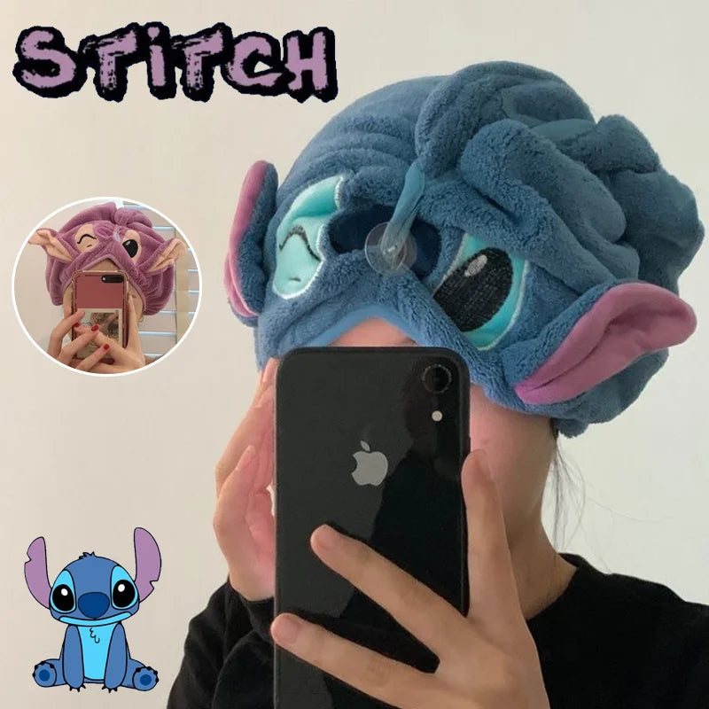 Disney Stitch Dry Hair Towel Women Fashion Coral Velvet Drying Wrap Strong Water Shower Hat Wiping Bath Hats Tool Gifts