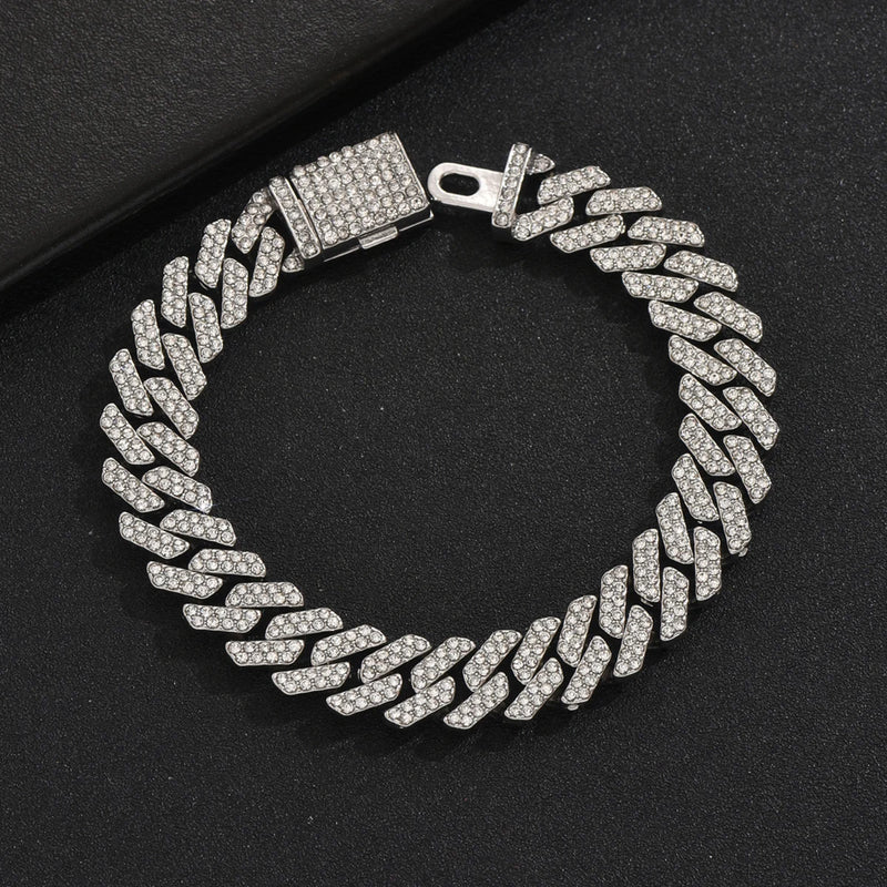 Hip Hop Cuban Bracelet For Men Full Shiny Crystal Stone Wide Double Color Brcelet Rock Style Fashion Statement Jewelry