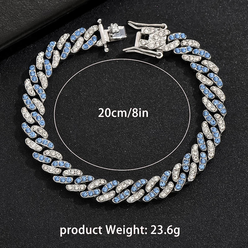 Hip Hop Cuban Bracelet For Men Full Shiny Crystal Stone Wide Double Color Brcelet Rock Style Fashion Statement Jewelry