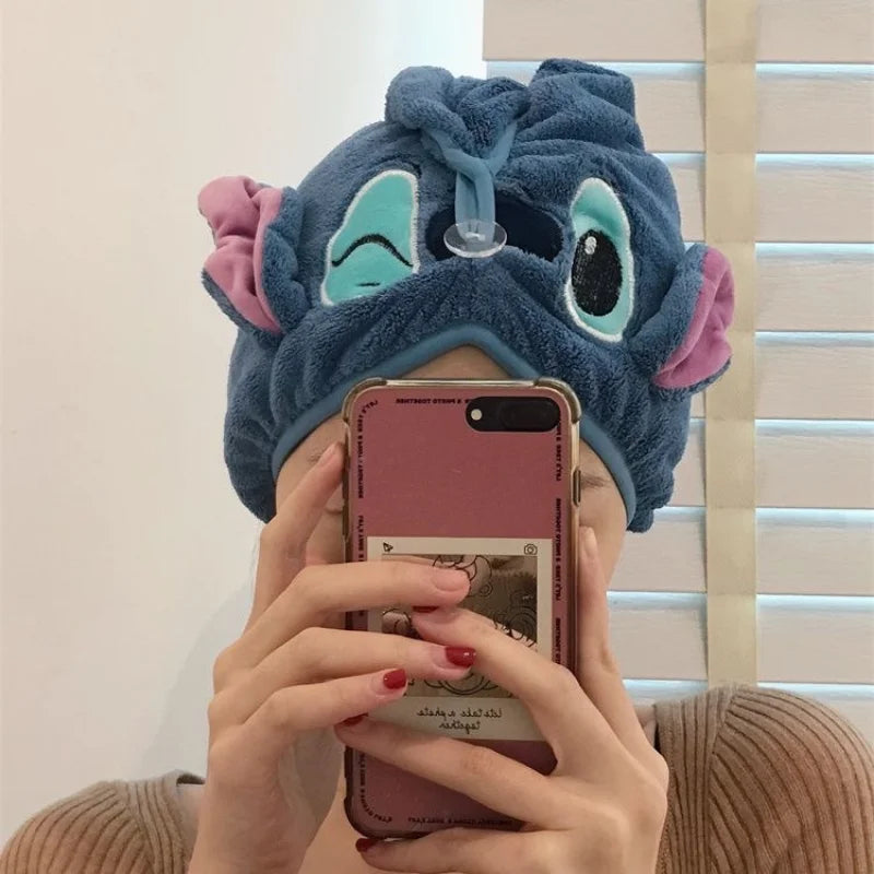 Disney Stitch Dry Hair Towel Women Fashion Coral Velvet Drying Wrap Strong Water Shower Hat Wiping Bath Hats Tool Gifts